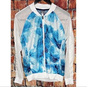 Fabletics Blue White Floral Mesh Sleeves Lightweight Atlanta Jacket Zip Medium